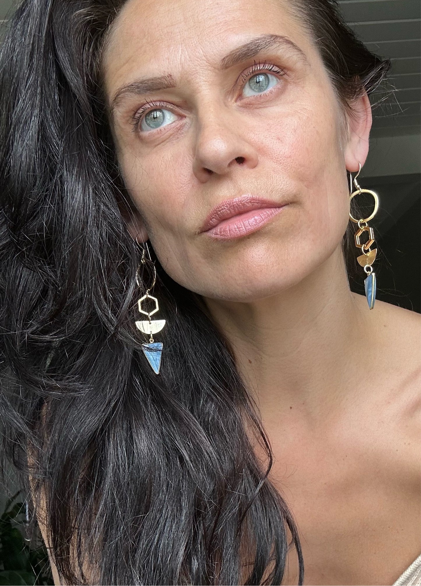 Alice earring blue opal gemstone hexagon