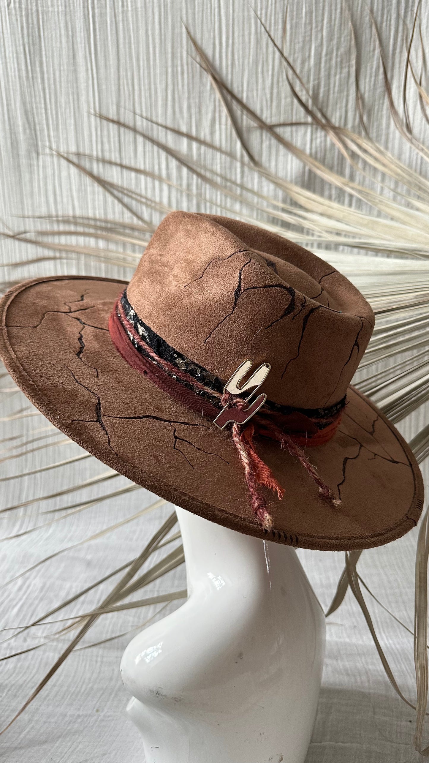 Unisex wide brim Fedora hat with designer hatband/ MEDIUM