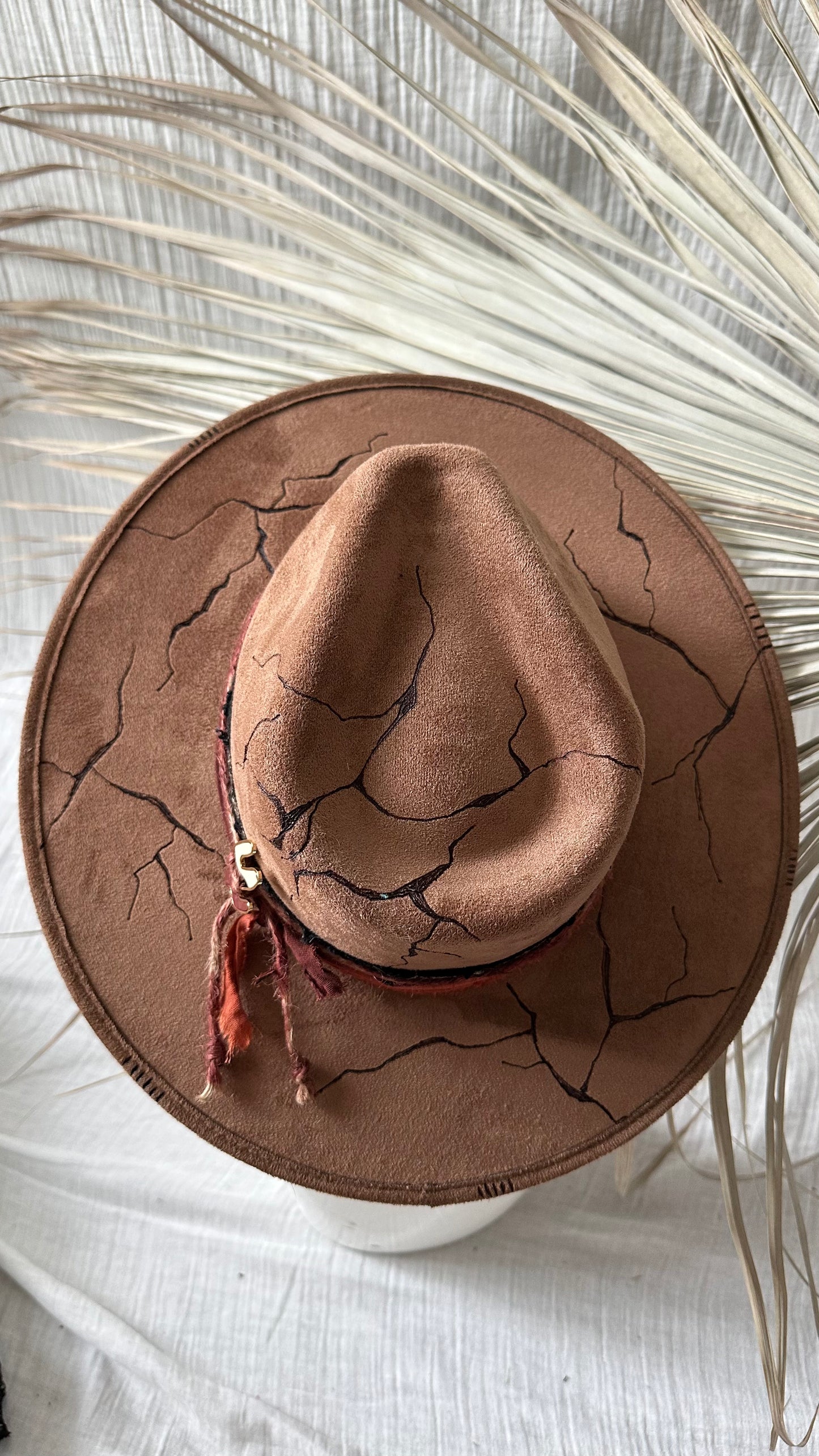 Unisex wide brim Fedora hat with designer hatband/ MEDIUM