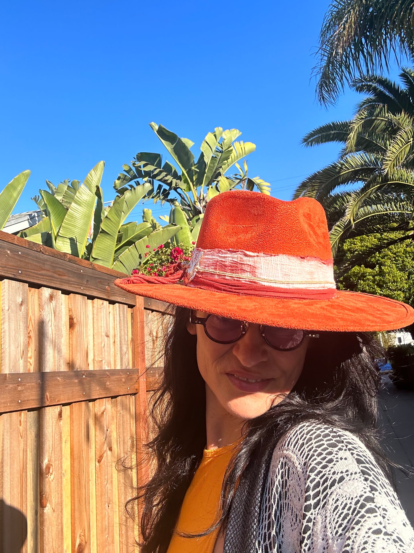Unisex wide brim Fedora hat with designer hatband/ MEDIUM