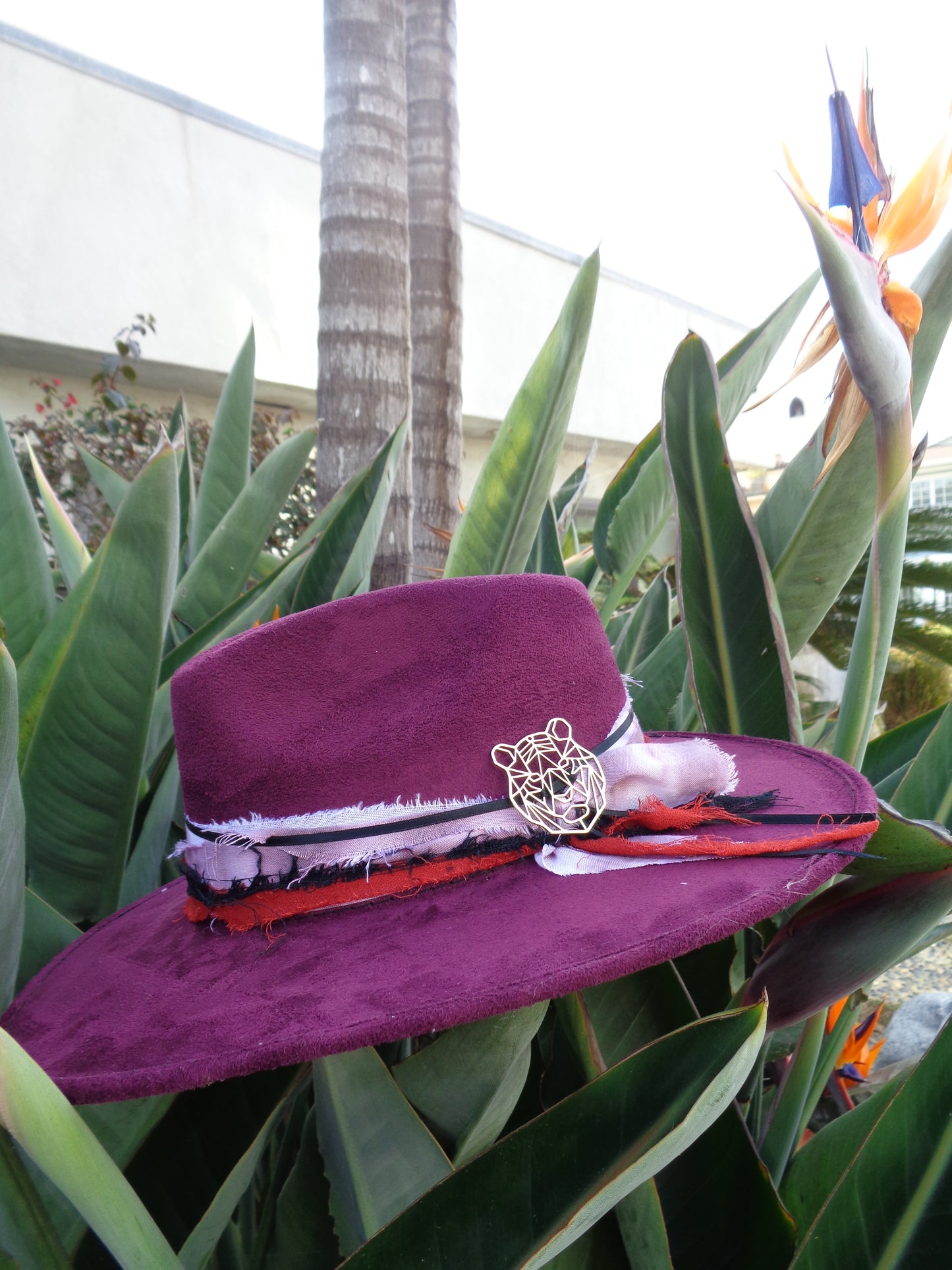 Unisex wide brim Fedora hat with designer hatband/ MEDIUM
