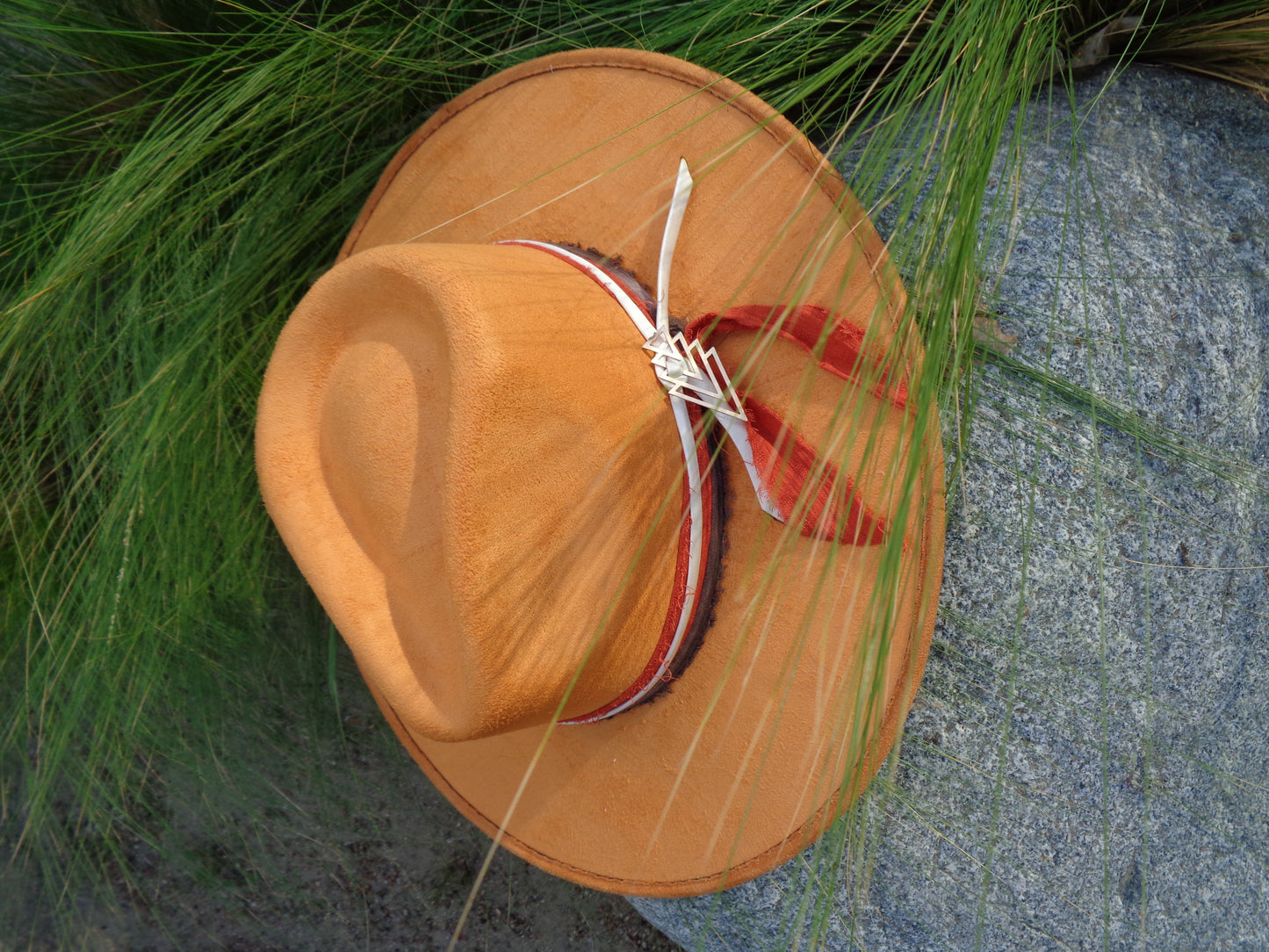 Unisex wide brim Fedora hat with designer hatband/ MEDIUM