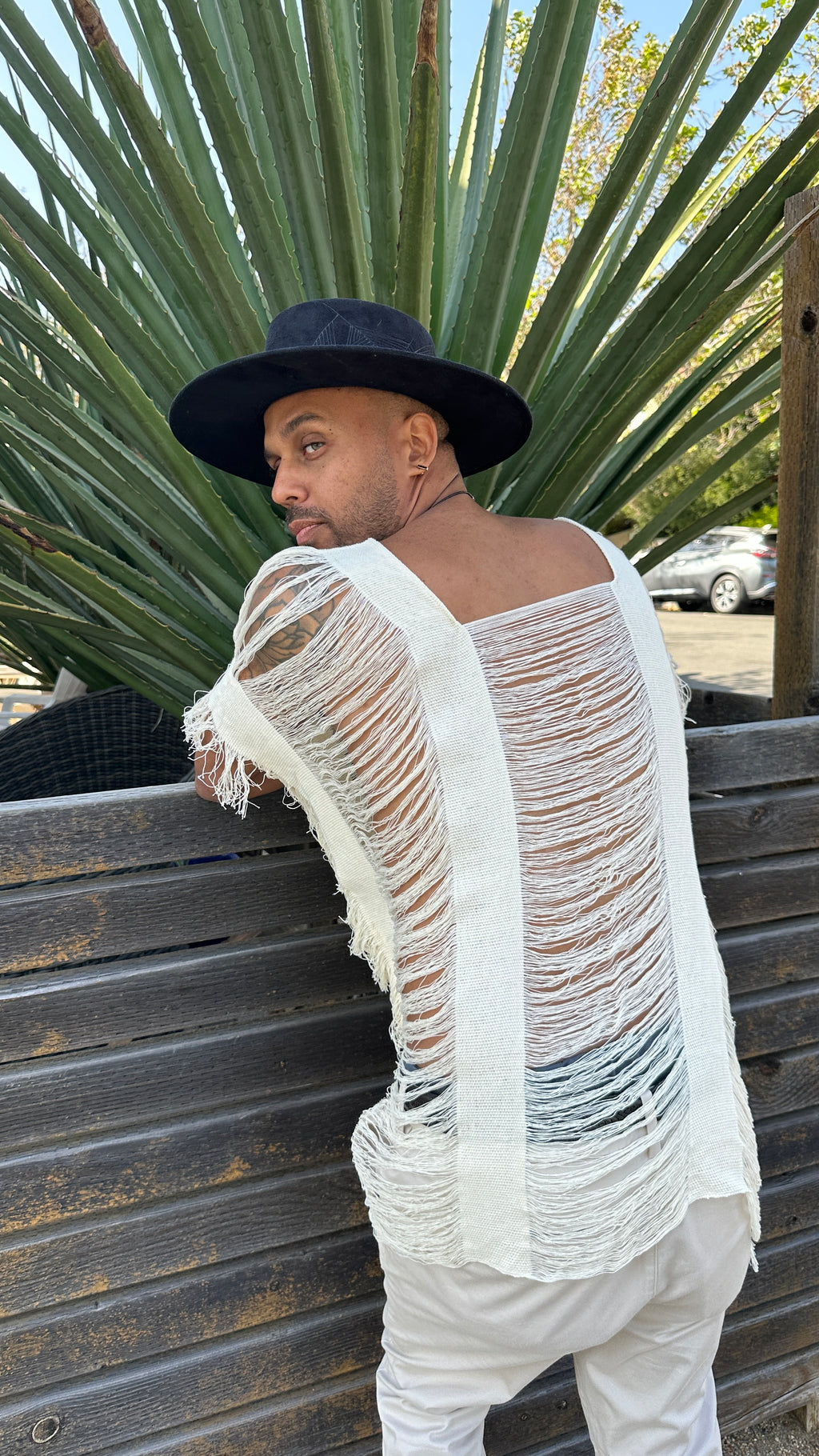 Cotton fringe unisex top, hand woven, unbleached cotton, one size