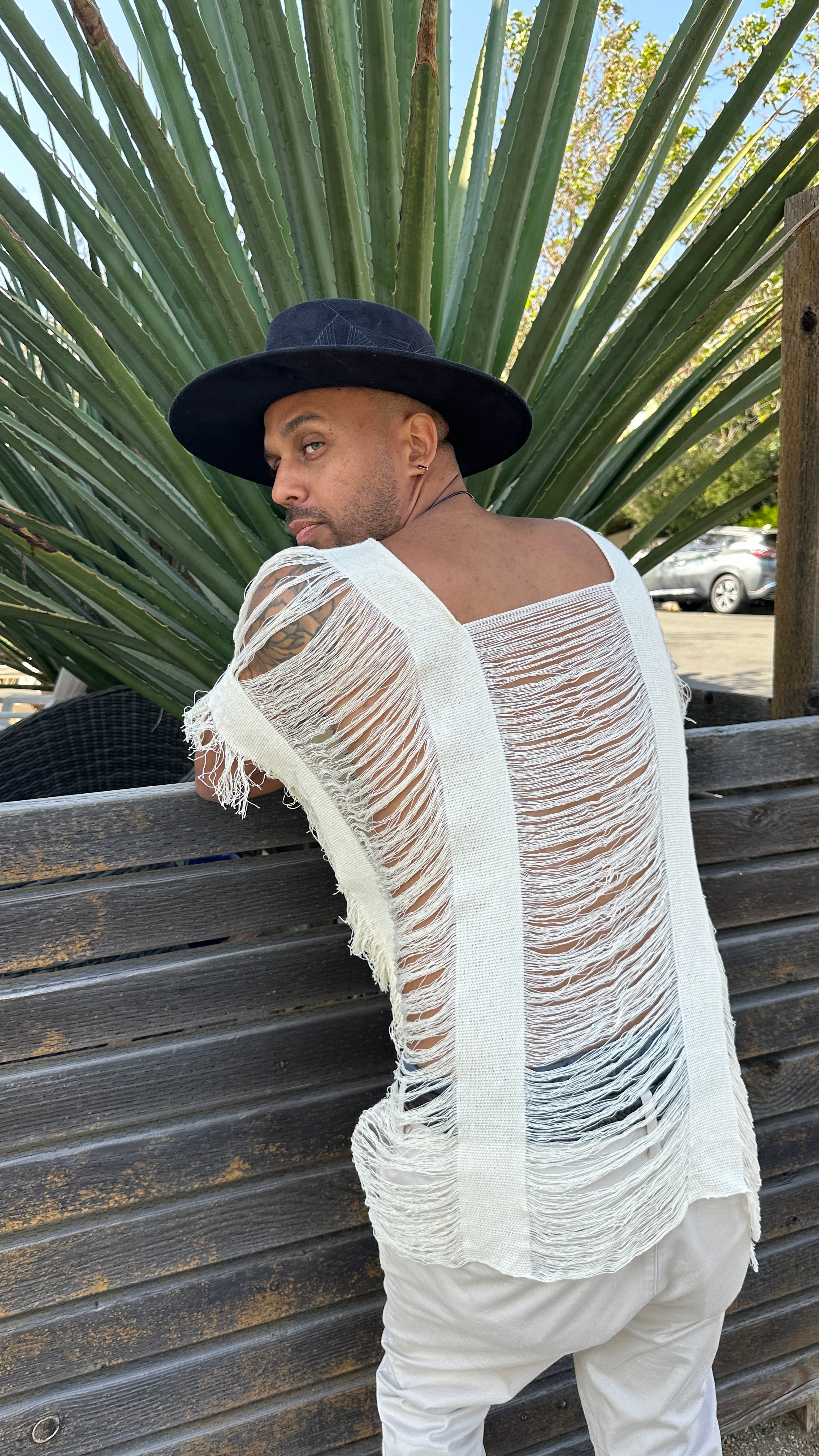 Cotton fringe unisex top, hand woven, unbleached cotton, one size