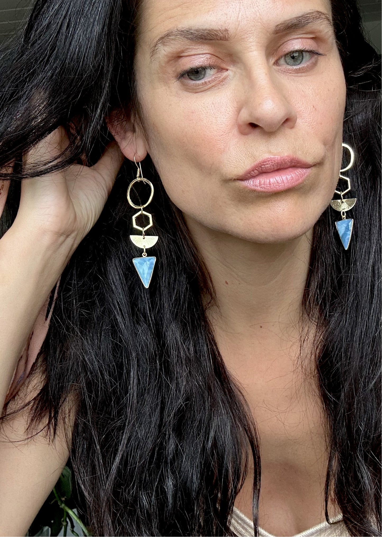 Alice earring blue opal gemstone hexagon